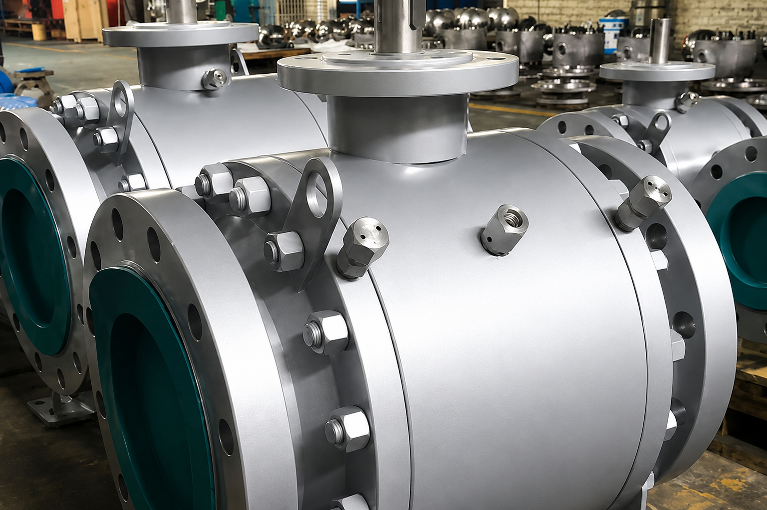Finished silver mechanical valve assemblies with bolted flanges