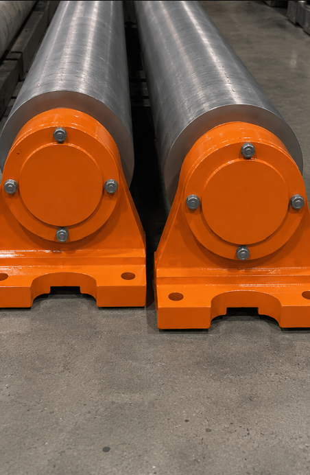 The same two rolling mill roll assemblies and housings after reconditioning
